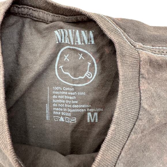 Nirvana Graphic Print 90s Band Short Sleeve Faded T-Shirt Olive Green Sz Medium - Picture 4 of 7